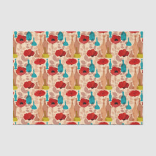 Papier Mousseline Motif de fleurs, de vases et de bouteilles