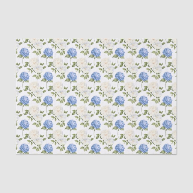 Papier Mousseline Motif de fleurs d'hydrangea bleu élégant  (Recto)
