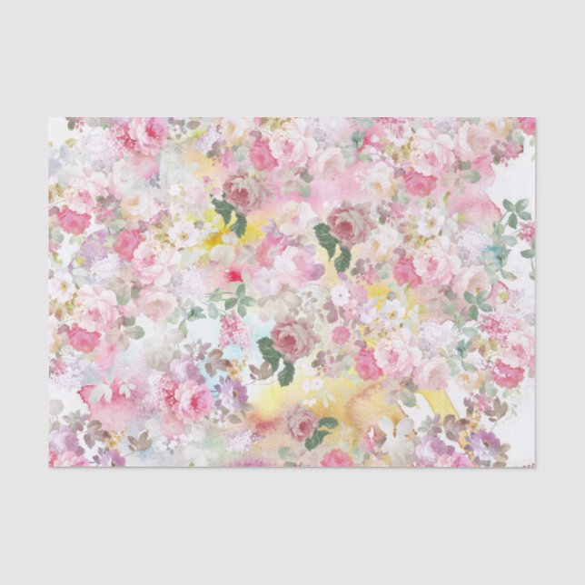 Papier Mousseline Motif de fleurs élégant rose de roses d'aquarelle (Recto)