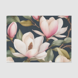 Papier Mousseline Motif De Fleurs Magnolia Blanches Et Roses