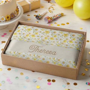 Papier Mousseline Motif de fleurs sauvages à l'aquarelle jaune 
