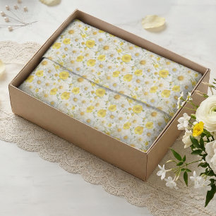 Papier Mousseline Motif de fleurs sauvages à l'aquarelle jaune