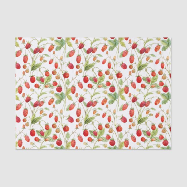 Papier Mousseline Motif de fraises sauvages Aquarelle (Recto)