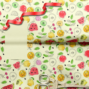 Papier Mousseline Motif de fruits d'été   jaune