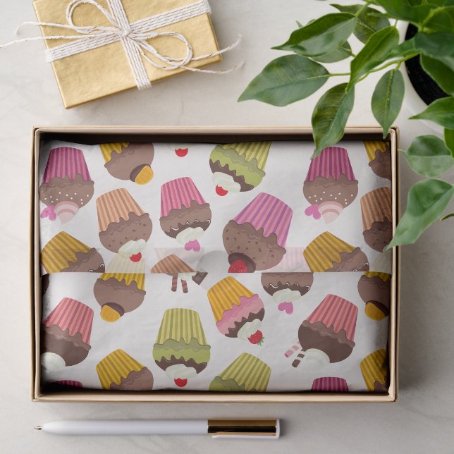 Papier Mousseline Motif de gâteau, Motif de muffin, Chocolat, Coeurs (Cadeau)