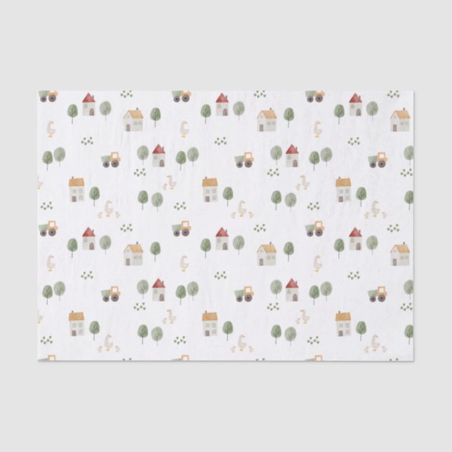 Papier Mousseline Motif de la ferme d'aquarelle (Recto)