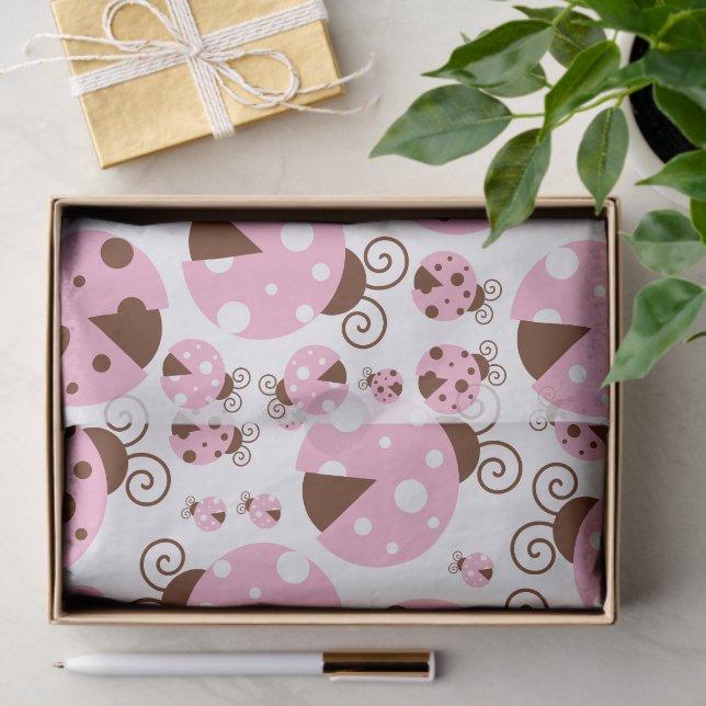 Papier Mousseline Motif De Ladybugs, Mignons Ladybugs, Pink Ladybugs (Cadeau)