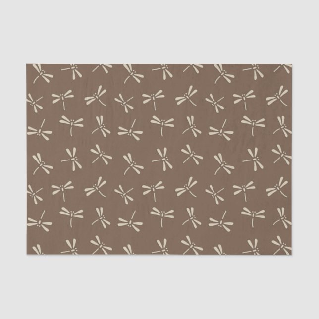 Papier Mousseline Motif de libellule, crème et Taupe japonais Tan (Recto)