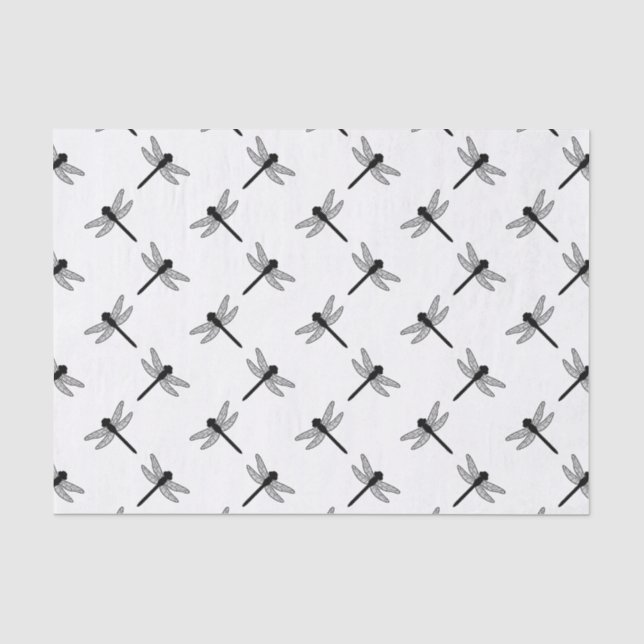 Papier Mousseline Motif de libellule noir sur blanc (Recto)