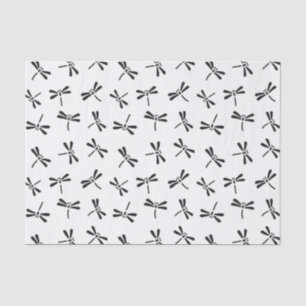 Papier Mousseline Motif de libellules japonais, noir et blanc