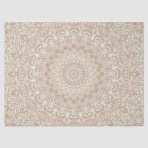 Papier Mousseline Motif de mandala ornemental kaki et blanc