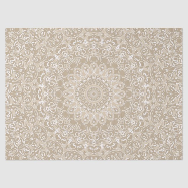 Papier Mousseline Motif de mandala ornemental kaki et blanc (Recto)