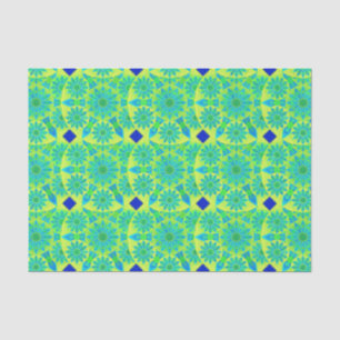 Papier Mousseline Motif de mandala, turquoise, bleu, vert de chaux