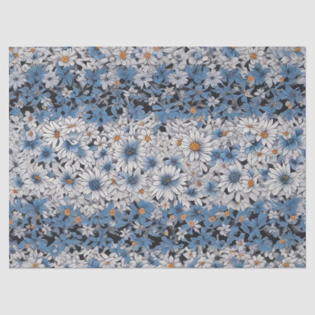 Papier Mousseline Motif de marguerites bleu et blanc (Recto)
