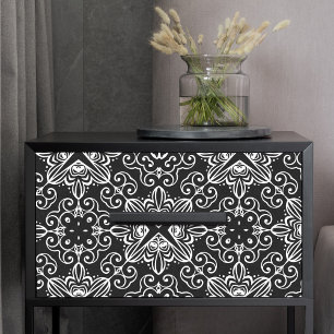 Papier Mousseline Motif de mosaïque gothique baroque noir et blanc