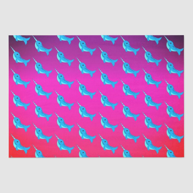 Papier Mousseline motif de narvals bleus sur Navy Blue  (Recto)