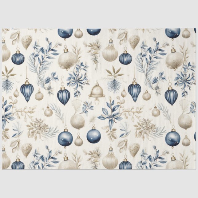 Papier Mousseline Motif de Noël bleu et or sophistiqué (Recto)
