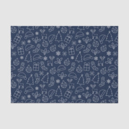 Papier Mousseline Motif de Noël d'hiver Bleu Marine et Blanc