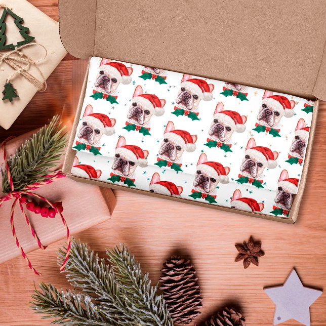 Papier Mousseline Motif de Noël du chien de taureau français mignon (Créateur téléchargé)