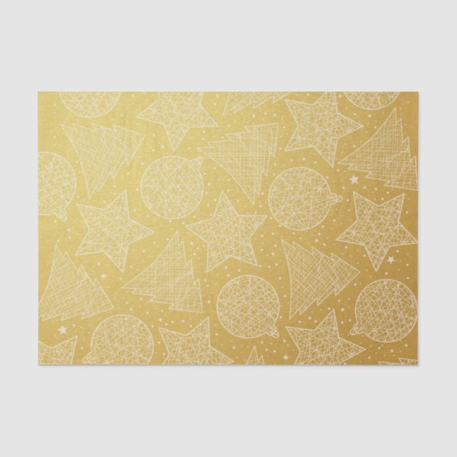 Papier Mousseline Motif de Noël en or et blanc (Recto)