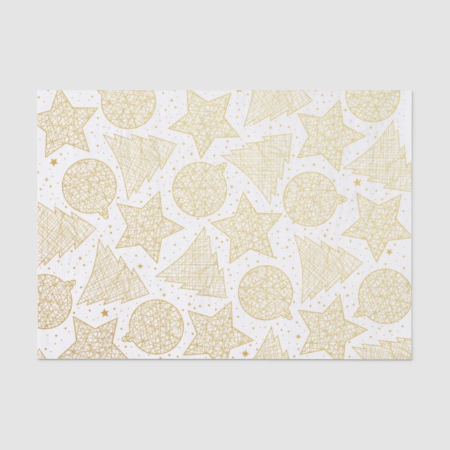 Papier Mousseline Motif de Noël en or et blanc (Recto)