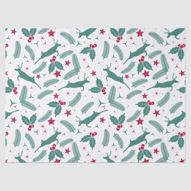 Papier Mousseline Motif de Noël et de cerfs verts (Recto)