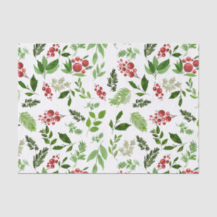 Papier Mousseline Motif de Noël Holly Feuilles Red Berry