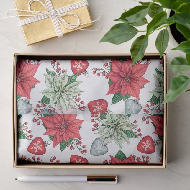 Papier Mousseline Motif de Noël Poinsettia (Cadeau)