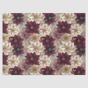 Papier Mousseline Motif de Noël Poinsettia Bourgogne (5)