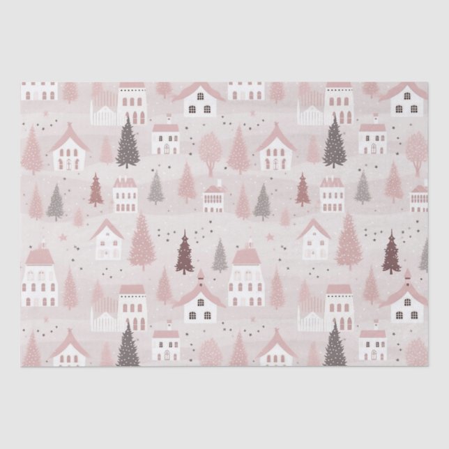 Papier Mousseline Motif de Noël rose (Recto)