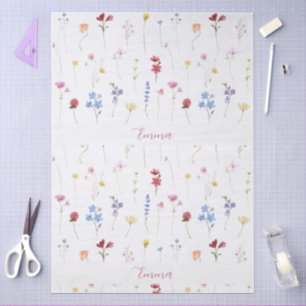 Papier Mousseline Motif de nom monogrammé Jardin coloré Fleur sauvag