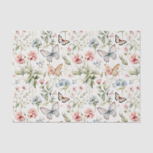 Papier Mousseline Motif de papillons et de fleurs de bois