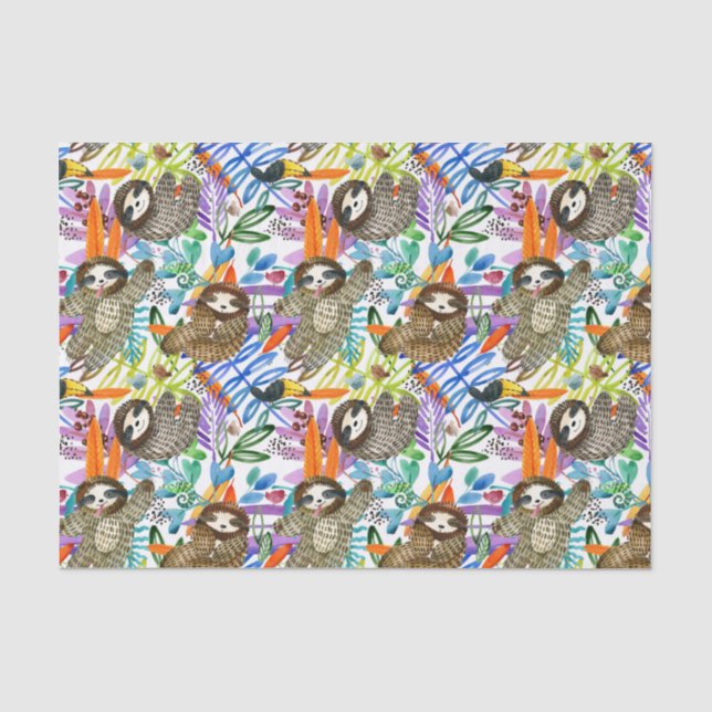 Papier Mousseline Motif de paresse d'aquarelle de bande dessinée (Recto)