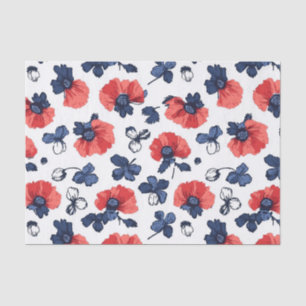 Papier Mousseline Motif de pépites d'aquarelle - Rouge, Bleu et Blan
