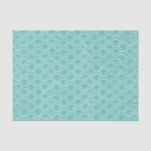 Papier Mousseline Motif de pétoncles ondulés Aqua blanc