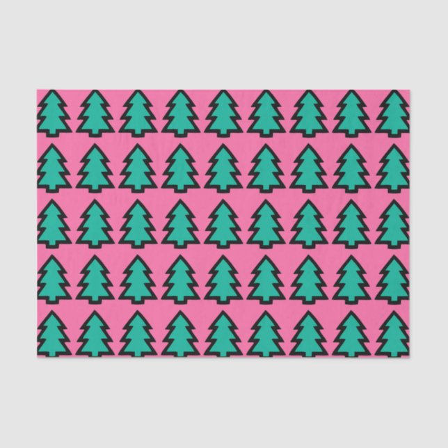 Papier Mousseline Motif de pin rose et turquoise (Recto)