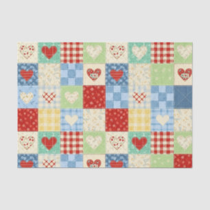 Papier Mousseline Motif de pique-nique Cœurs Patchwork Rustique (1)