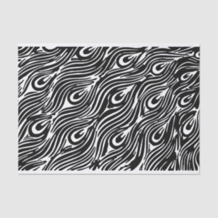 Papier Mousseline Motif de plume Peacock noir et blanc