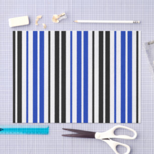 Papier Mousseline Motif de rayures blanches noires bleues