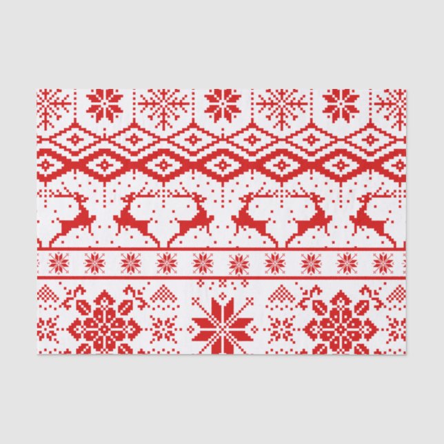 Papier Mousseline Motif de rennes rouges de Noël (Recto)