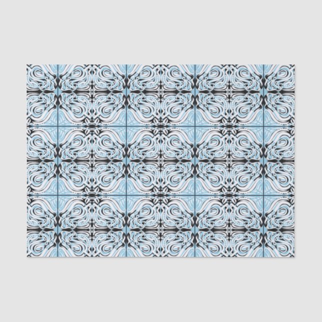Papier Mousseline Motif de répétition Abstrait bleu noir blanc (Recto)