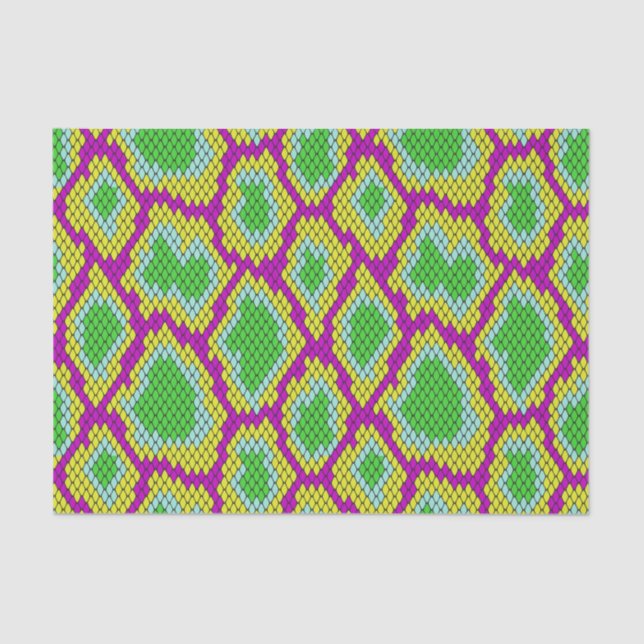 Papier Mousseline Motif de reptile Vert, Violet, Découpage Jaune (Recto)