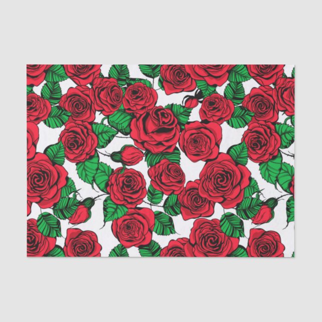 Papier Mousseline Motif de roses rouges (Recto)