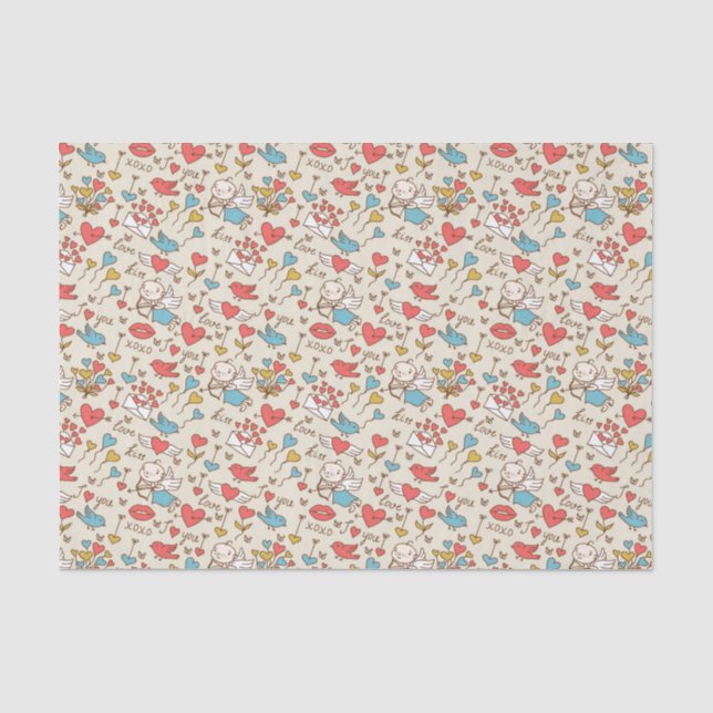 Papier Mousseline Motif de Saint-Valentin avec le cupidon (Recto)