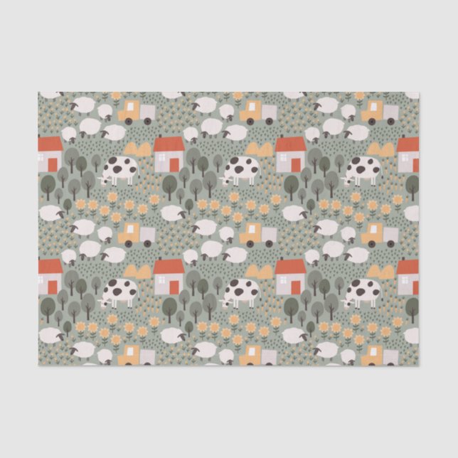 Papier Mousseline Motif de scène de ferme mignonne (Recto)