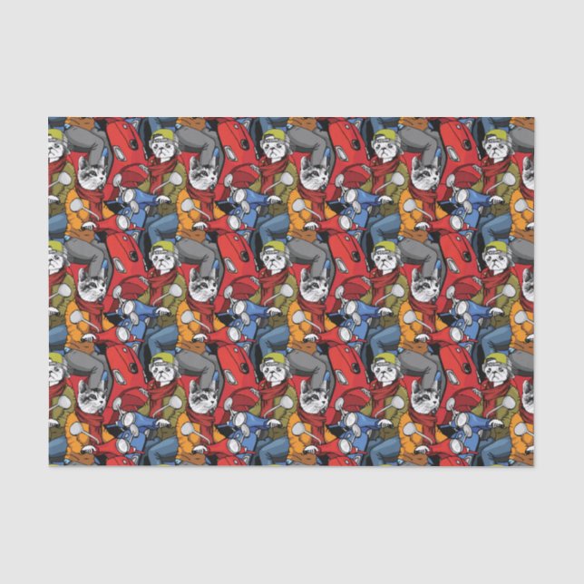 Papier Mousseline Motif de scooter de chats et de chiens (Recto)