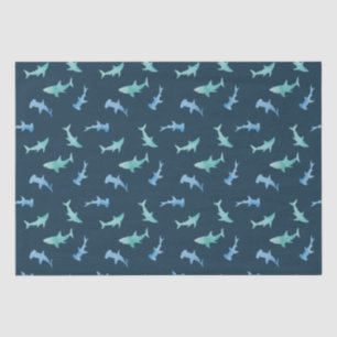 Papier Mousseline Motif de silhouettes de requins nageant à l'aquare