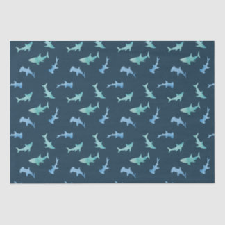 Papier Mousseline Motif de silhouettes de requins nageant à l'aquare