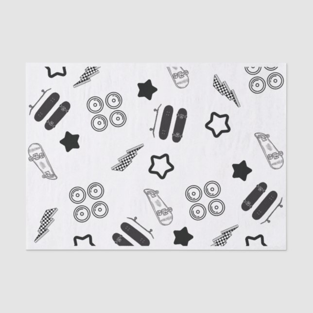 Papier Mousseline Motif de skateboard noir 10LB papier tissu (Recto)