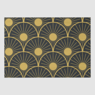 Papier Mousseline Motif de soleil doré Art Déco élégant sur fond noi